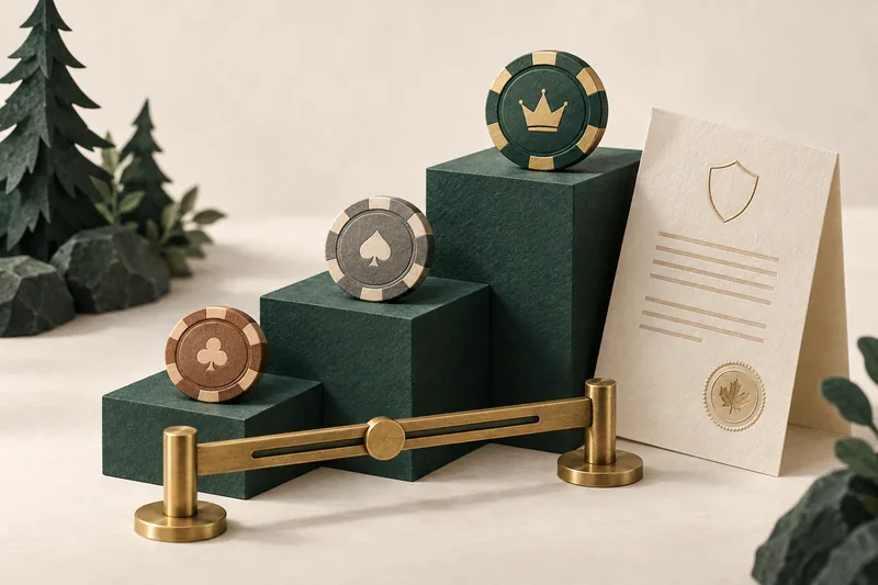 Three green tiers holding poker chips beside a paper sheet and adjustable brass bar
